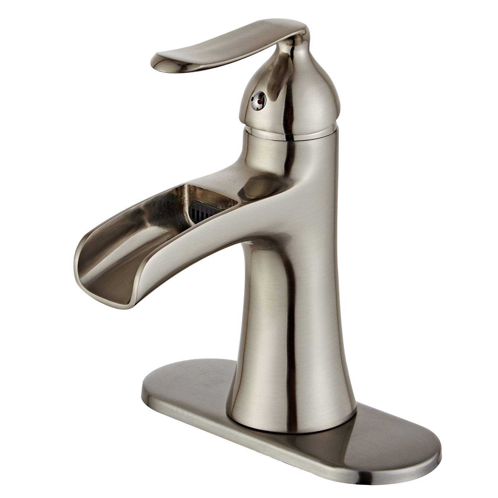 Brushed Nickel Waterfall Bathroom Sink Faucet - Single Handle Single Hole Lavatory Faucet with Supply Hose & Cover Plate - Commercial Basin Mixer Tap for Modern Bathroom & Powder Room