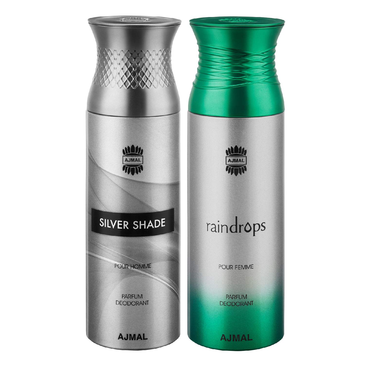 Ajmal SilverShade & Raindrops Deodorant Set for Men & Women - 2 x 200ml Long-Lasting Fragrance Gift Set - Perfect for Daily Use, Gym, Office & Travel
