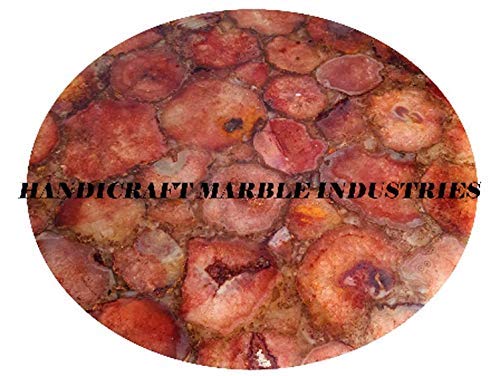 Natural Red Agate Stone Round Table Top - Premium Coffee Table Centerpiece for Living Room, Office & Conference Room Decor | Unique Home Heirloom & Conversation Starter