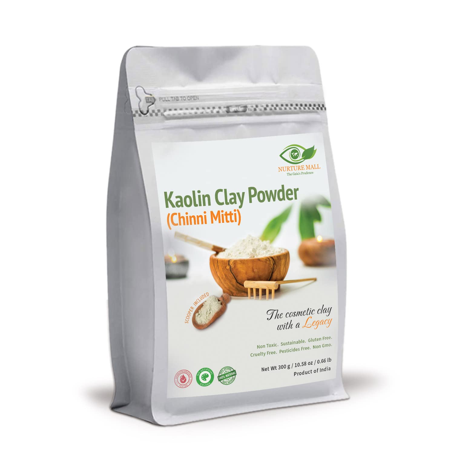 Nurture Mall Natural Kaolin Clay Powder (300g) - Oil Control, Acne Treatment & Skin Brightening Facial Mask for Clear, Glowing Skin | Reduces Pigmentation & Blackheads | Perfect for DIY Skincare & Spa Days