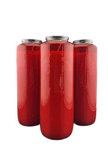 6-Day Memorial Glass Candles (3-Pack) - Handmade Religious Prayer Candles for Church, Sanctuary & Home Blessings - Unscented Slow-Burning Ruby Red Candles - Perfect for Worship, Remembrance & Spiritual Ceremonies