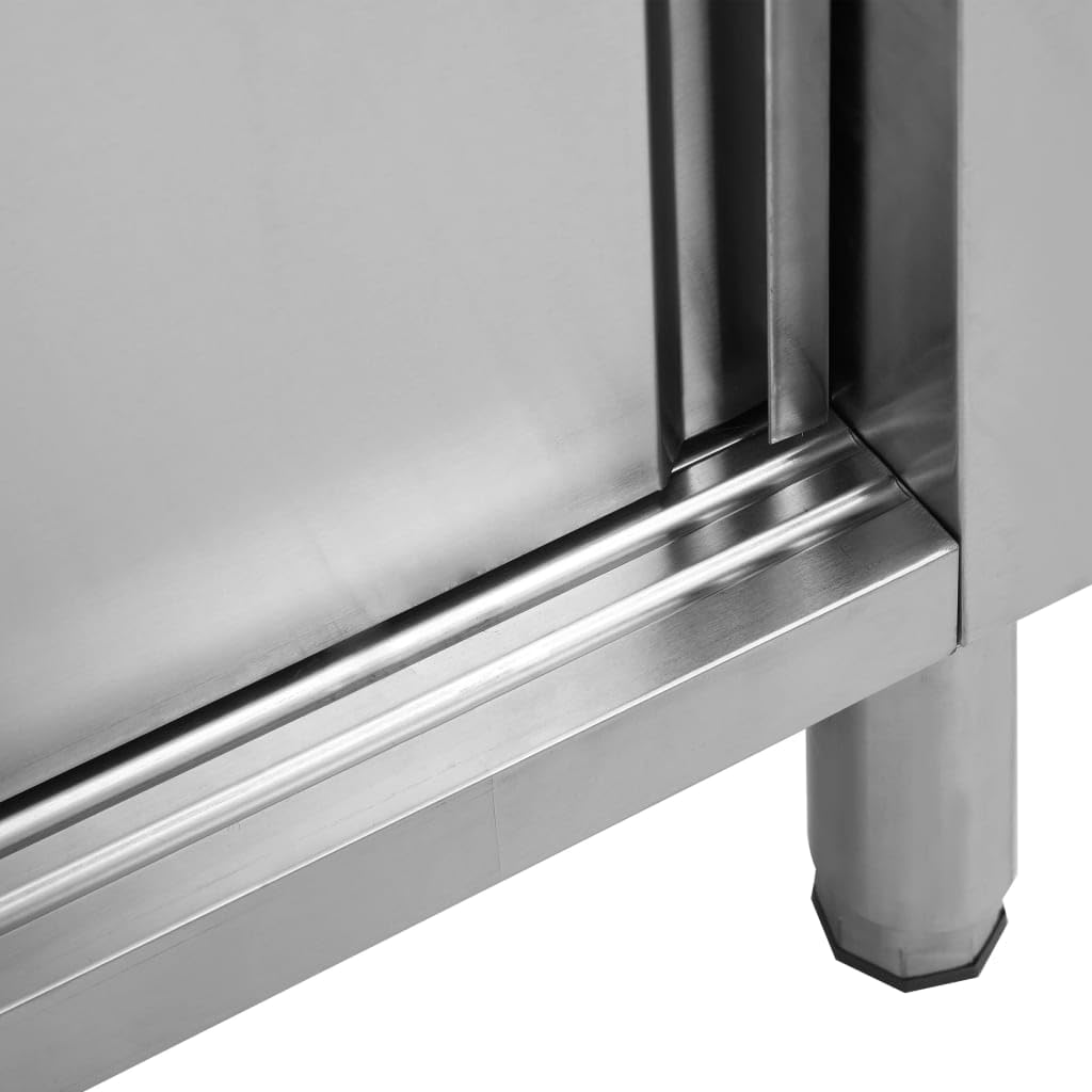 Stainless Steel Work Table with Sliding Doors - Heavy Duty Commercial Kitchen Cabinet for Restaurants, Hotels, Canteens - Easy Assembly & Hygienic Food Prep Station for Professional Kitchens