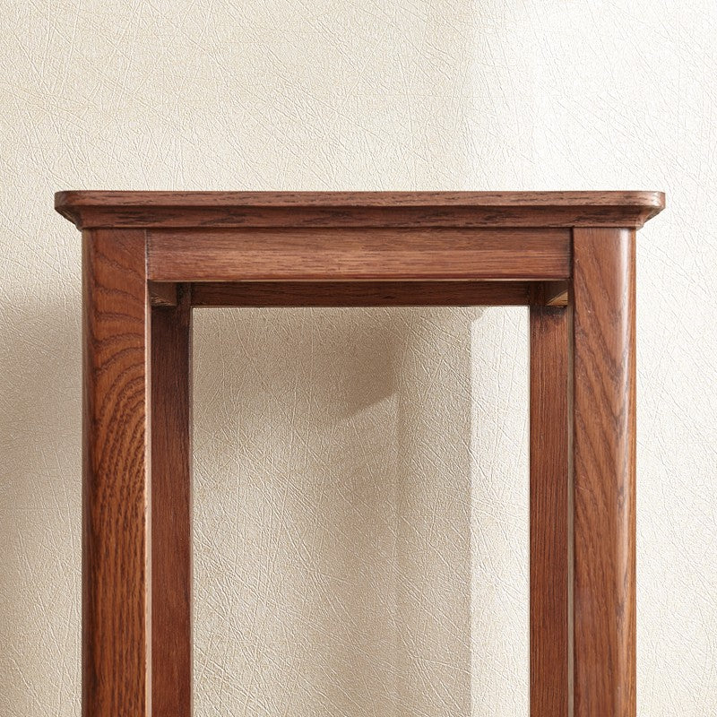 Solid Oak Wood Walnut Finish Flower Stand - Rustic Home Decor for Living Room, Balcony & Garden Plant Display