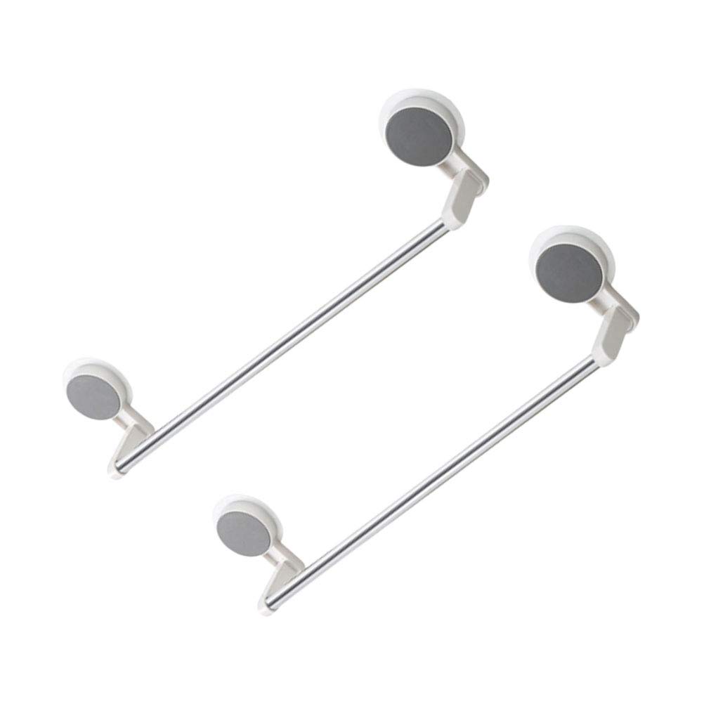 2-Pack White Wall Mount Hand Towel Holder with Suction Cups - Bathroom & Kitchen Towel Rack for Hanging Dish Towels, Washcloths - Rustproof Stainless Steel Hanger for Small Spaces, RV, Dorm
