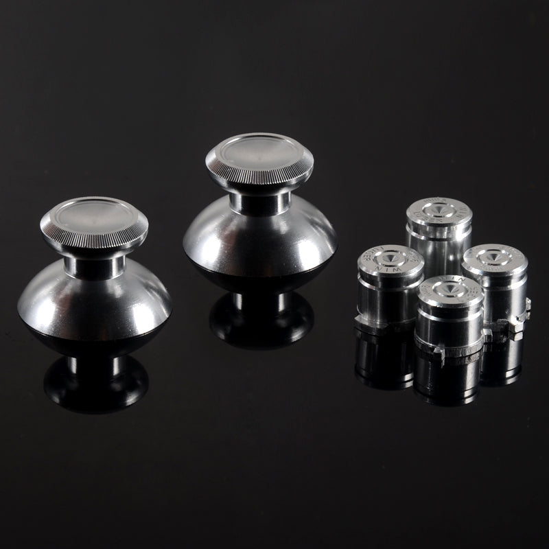 eXtremeRate Metal Silver Aluminum Alloy Thumbsticks & Bullet ABXY Buttons Replacement for Xbox One/Elite/S/X Controller - Enhanced Grip for FPS Gaming (Model ZXOJ0302)