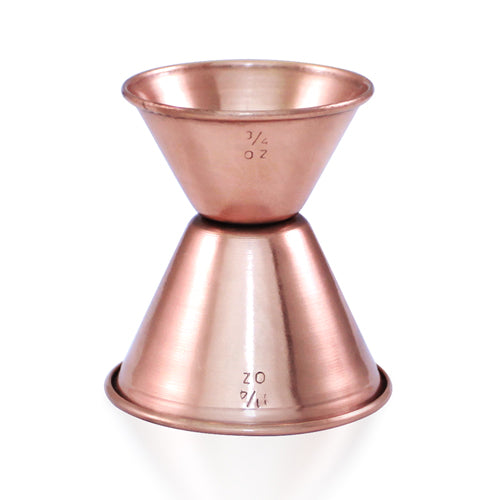 BarConic® Double Sided Jigger Copper Plated Cocktail Measuring Cup - 0.75oz & 1.25oz - Professional Bartender Tool for Mixing Drinks, Home Bar & Cocktail Parties