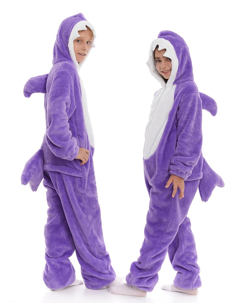 Premium Double-Sided Flannel Shark Onesie with Hoodie for Kids - Soft & Cozy Baby Pajama Set (Blue/Gray) - Perfect for Sleepovers, Winter Nights & Family Photo Shoots