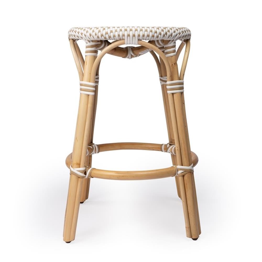 Home Square 2-Piece Rattan Counter Stool Set in Beige & White - Perfect for Kitchen Islands, Breakfast Bars & Home Decor