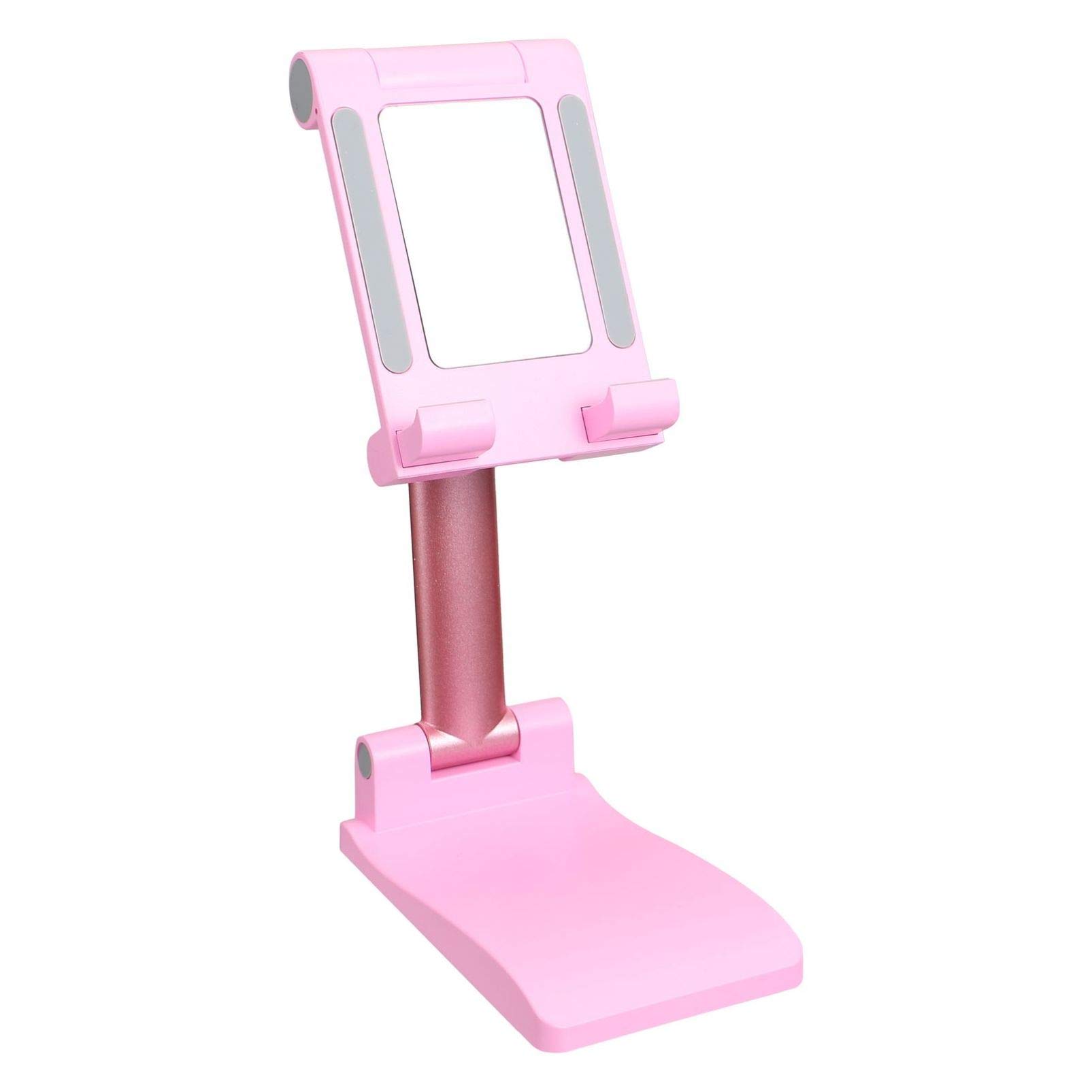 Hemobllo Pink Folding Cell Phone Stand with Mirror - Adjustable Phone Holder for Desk, Tablet & Cosmetic Use | Perfect for Makeup, Video Calls & Hands-Free Viewing
