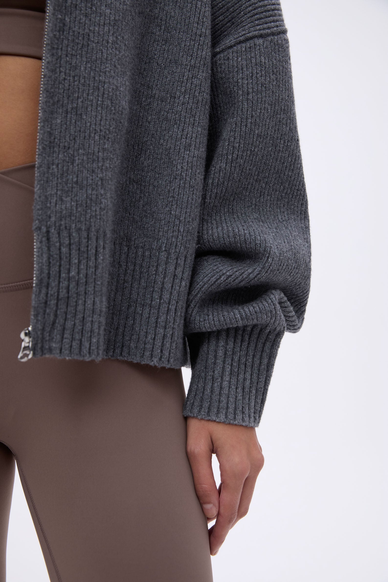 Stylish Dark Grey Knit Bomber Jacket for Men & Women | Cozy Casual Outerwear for Fall & Winter | Perfect for Streetwear & Everyday Fashion