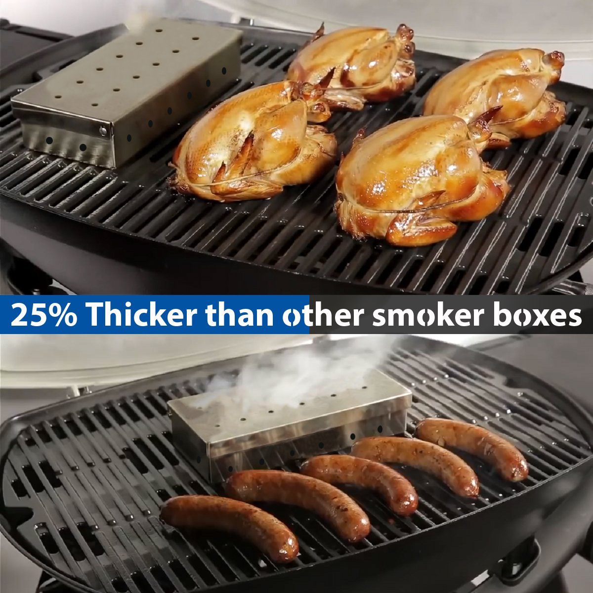 Premium Stainless Steel Smoker Box for Gas & Charcoal Grills - Heavy Duty BBQ Wood Chips Smoker Box with Free Basting Brush - Perfect for Backyard Grilling, Camping & Outdoor Barbecue Parties