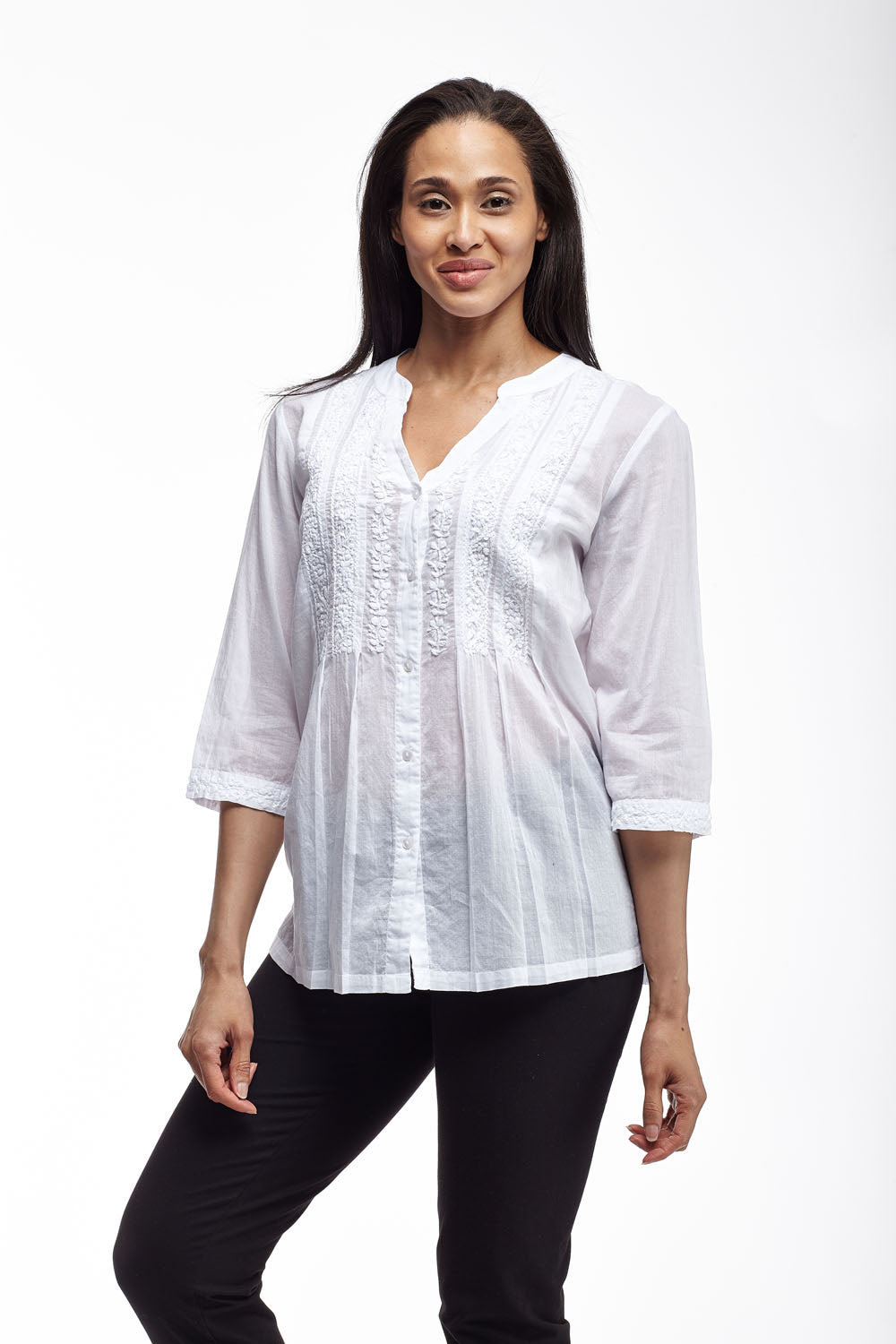 La Cera 100% Cotton Button Front Embroidered Top for Women - Floral Embroidered Casual Blouse for Spring & Summer Outfits | Perfect for Office, Date Night & Weekend Wear
