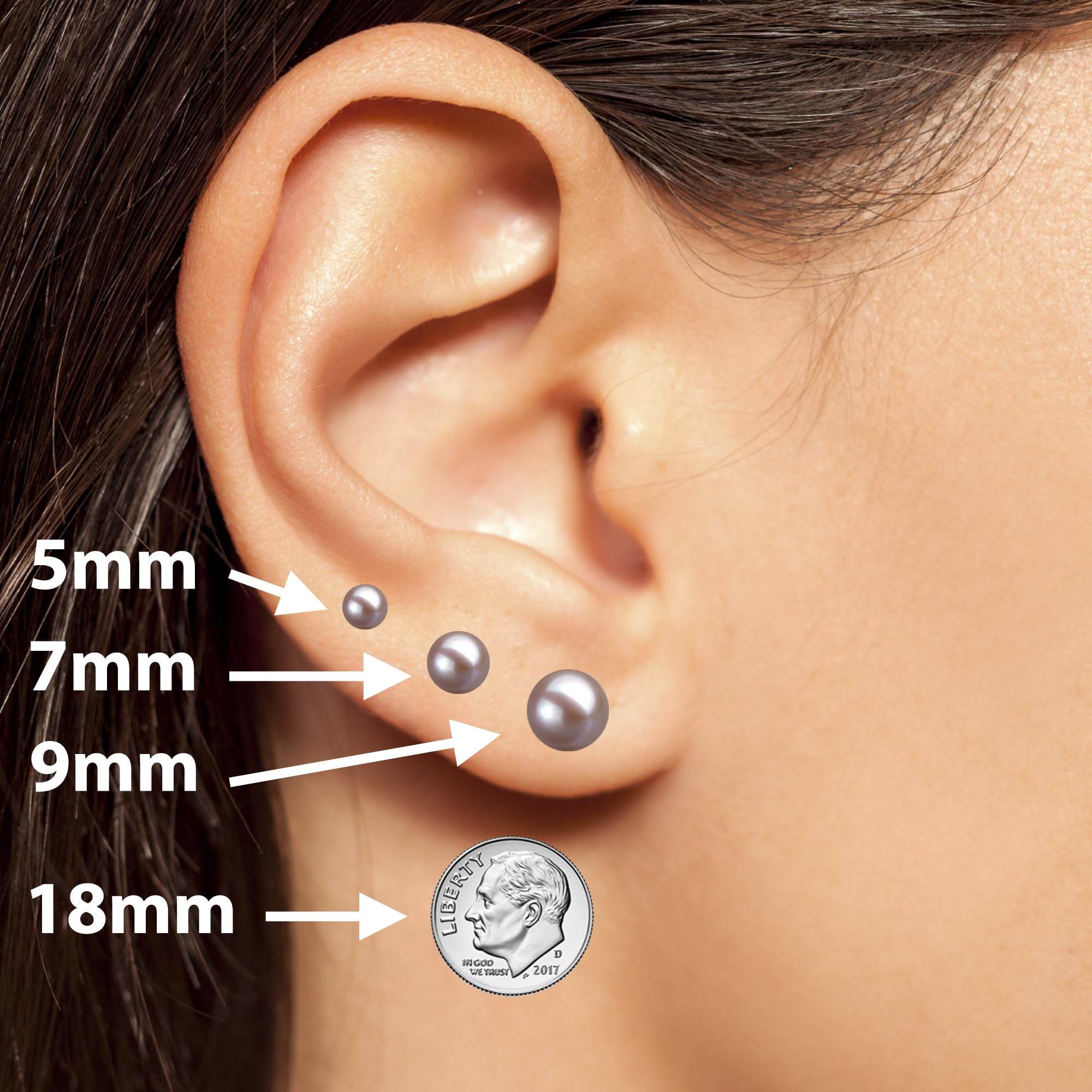 AAA Grade 5-10mm Japanese Freshwater Cultured Pearl Stud Earrings for Women - Lavender Pearls with Sterling Silver Settings & Gift Box | Elegant Jewelry for Weddings, Parties & Daily Wear - Orien Jewelry