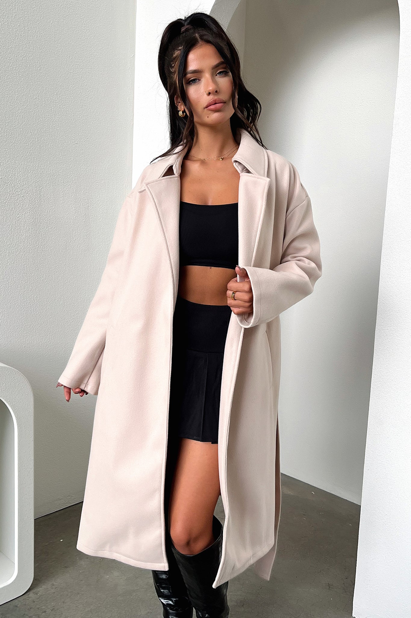 Francesca Women's Beige Trench Coat - Classic Long Wool Blend Overcoat for Fall & Winter | Perfect for Office, Dating & Outdoor Activities