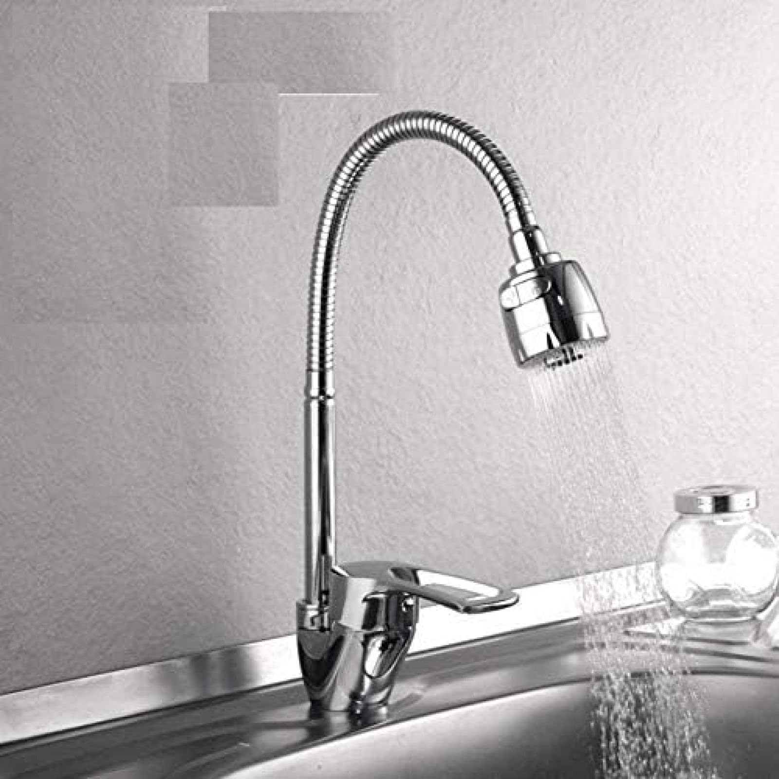 CRJUS Single Hole Kitchen Faucet - Zinc Alloy Hot and Cold Water Mixer Tap for Modern Sink - Perfect for Cooking, Washing Dishes & Food Prep