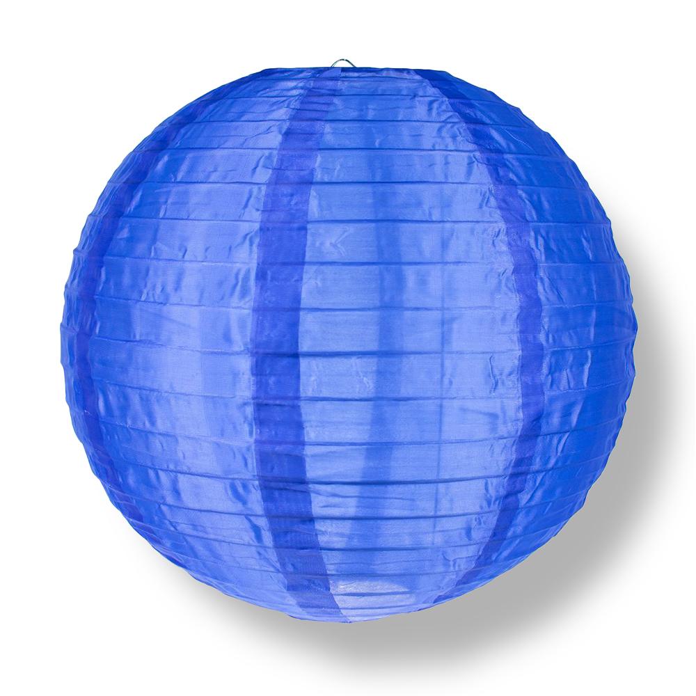 4 Pack Navy Blue Round Shimmering Nylon Lanterns with Parallel Ribbing - Hanging Party Decorations for Weddings, Garden, Patio & Indoor Events (String Lights Sold Separately)