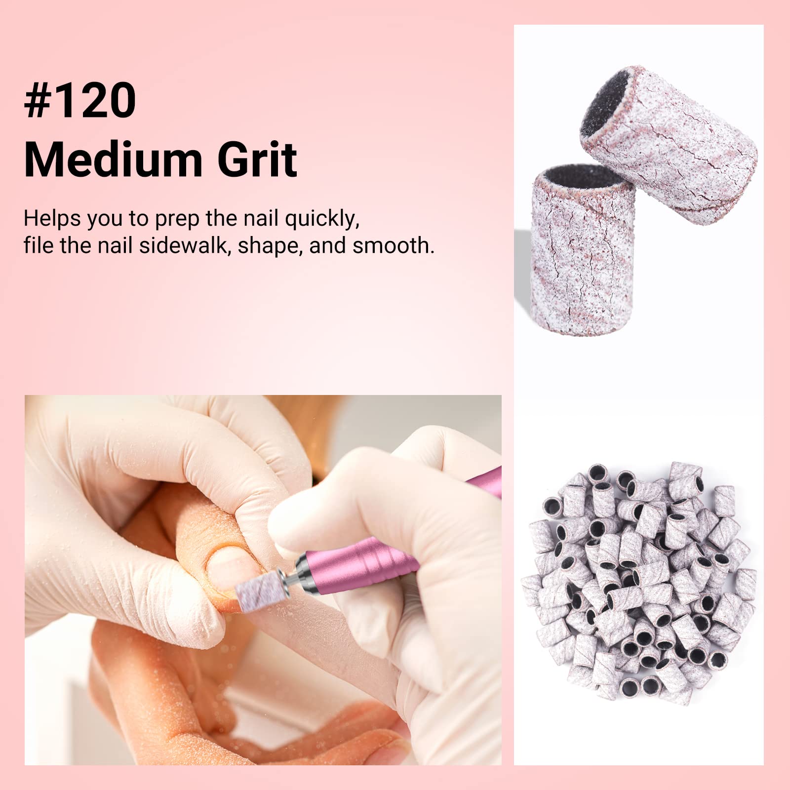 MelodySusie 100 Pcs Nail Drill Bits Sanding Bands - 120 Medium Grit Nail File for Acrylic, Gel Nails & Pedicure | Professional Manicure Tools for Salon & Home Use