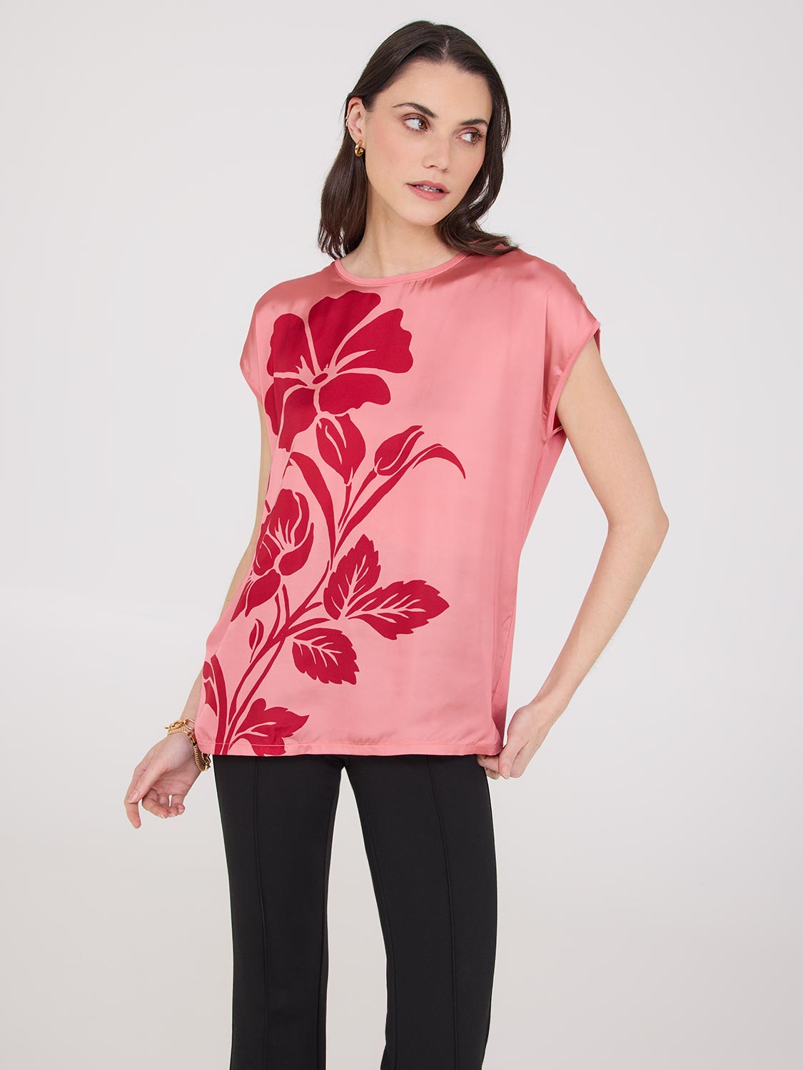 Floral Print Dolman Sleeve Satin Blouse for Women - Elegant Party Top for Date Night & Special Occasions