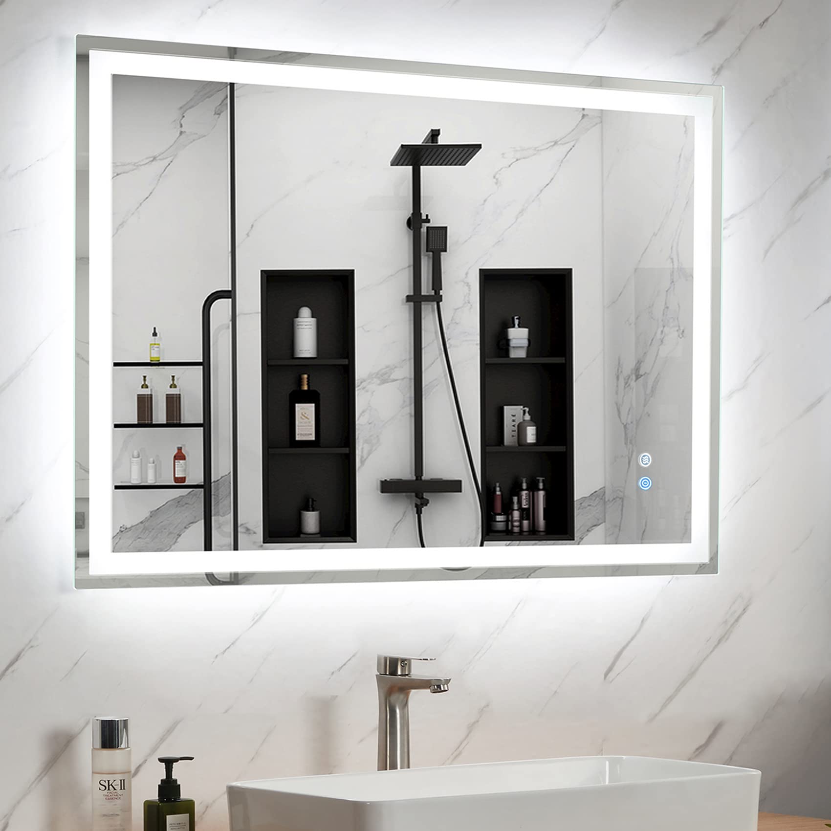 40x30 Inch LED Bathroom Mirror with Anti-Fog & Adjustable Lighting (3000K/4500K/6000K) - Modern Wall Mounted Makeup Mirror with Front & Backlit for Vanity, Dressing Room & Bathroom Decor