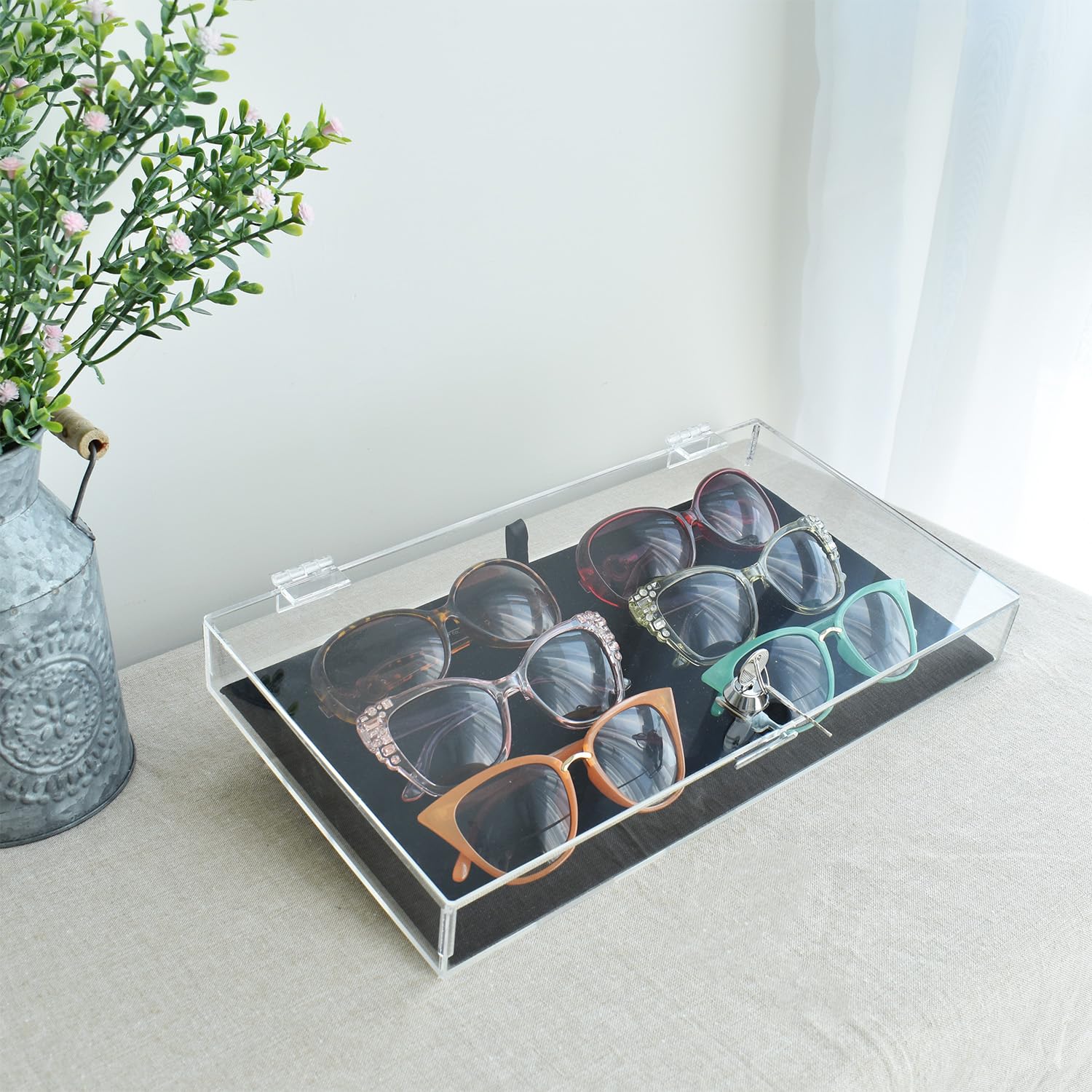 MOOCA Acrylic Rectangular Locking Security Display Case with Key & Black Padding - Perfect for Watches, Jewelry, Knives, Eyewear - Store, Showcase & Protect Your Valuables at Home or Retail Stores