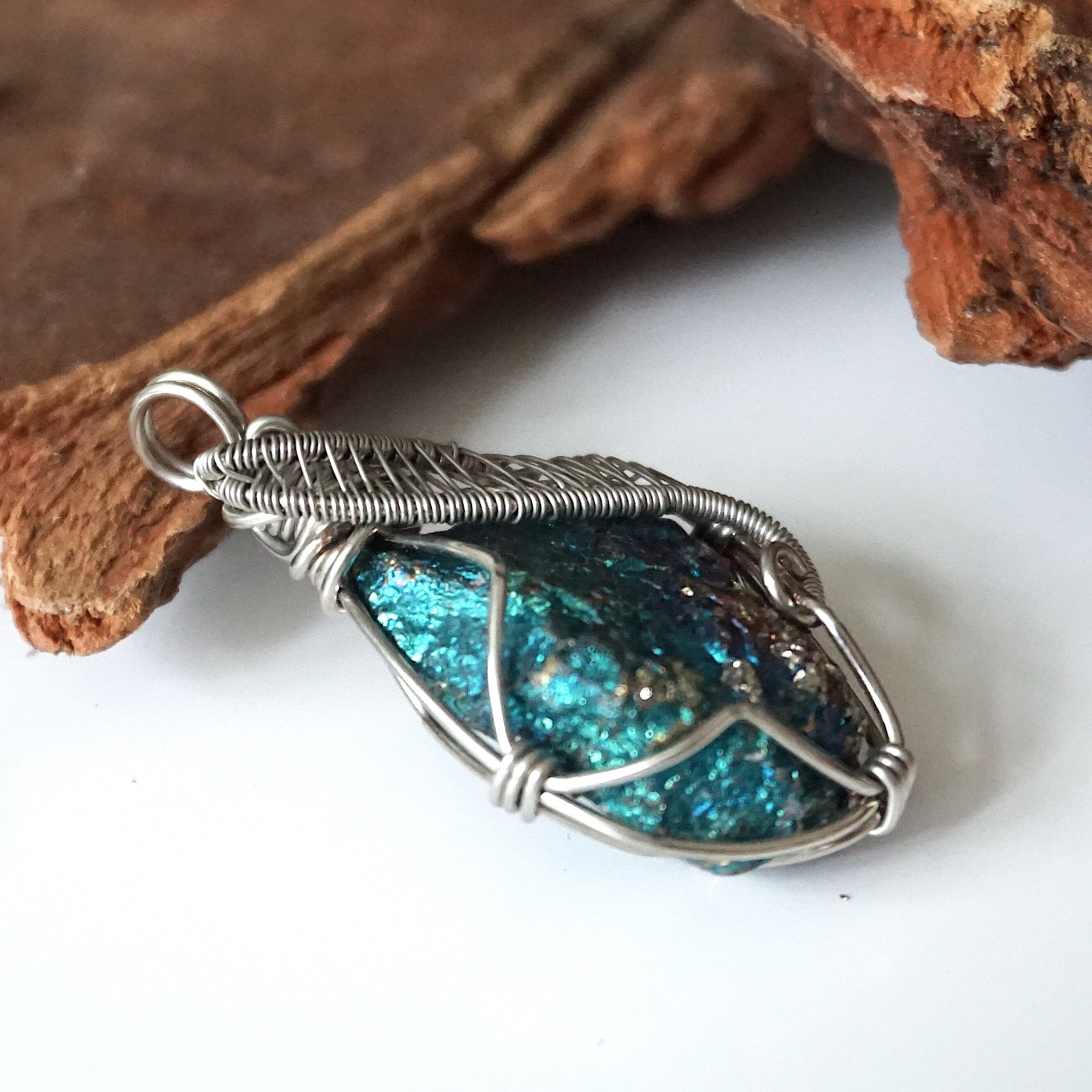 Raw Peacock Ore Necklace for Men - Natural Bornite Pendant Jewelry | Spiritual Healing, Meditation & Boho Fashion Accessory