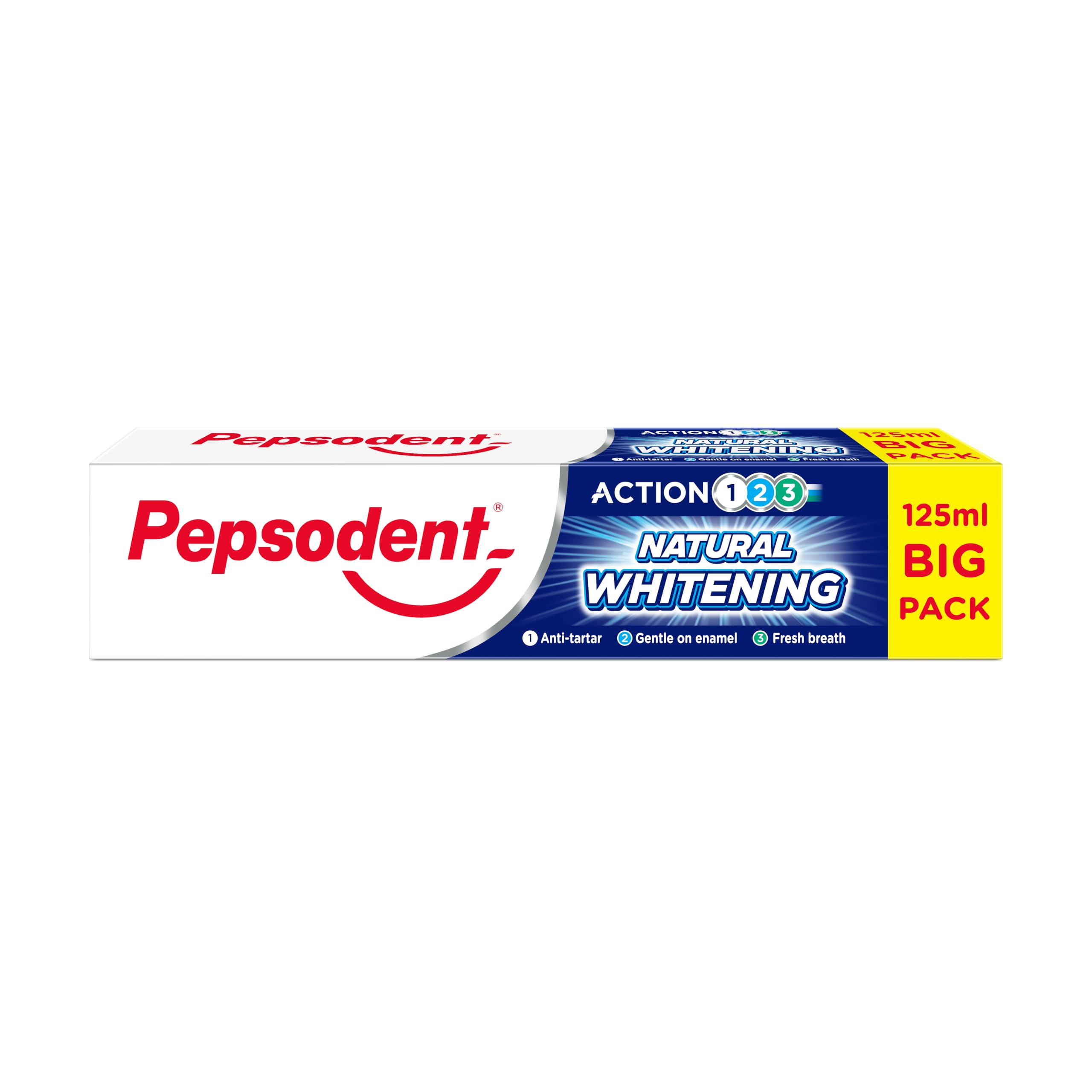**Pepsodent Natural Whitening Toothpaste 125ml | Anti-Tartar Formula | Big Pack (4x125ml) | Fresh Breath for Daily Oral Care & Whitening**