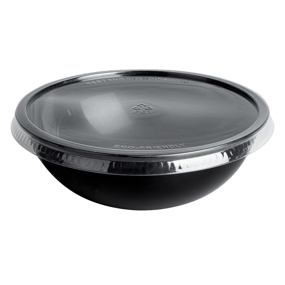 Restaurantware 21oz Recyclable Plastic Salad Bowls - 200-Pack Disposable Large Black Food Containers for Pasta, Salads, Takeout | Eco-Friendly Catering & Party Supplies