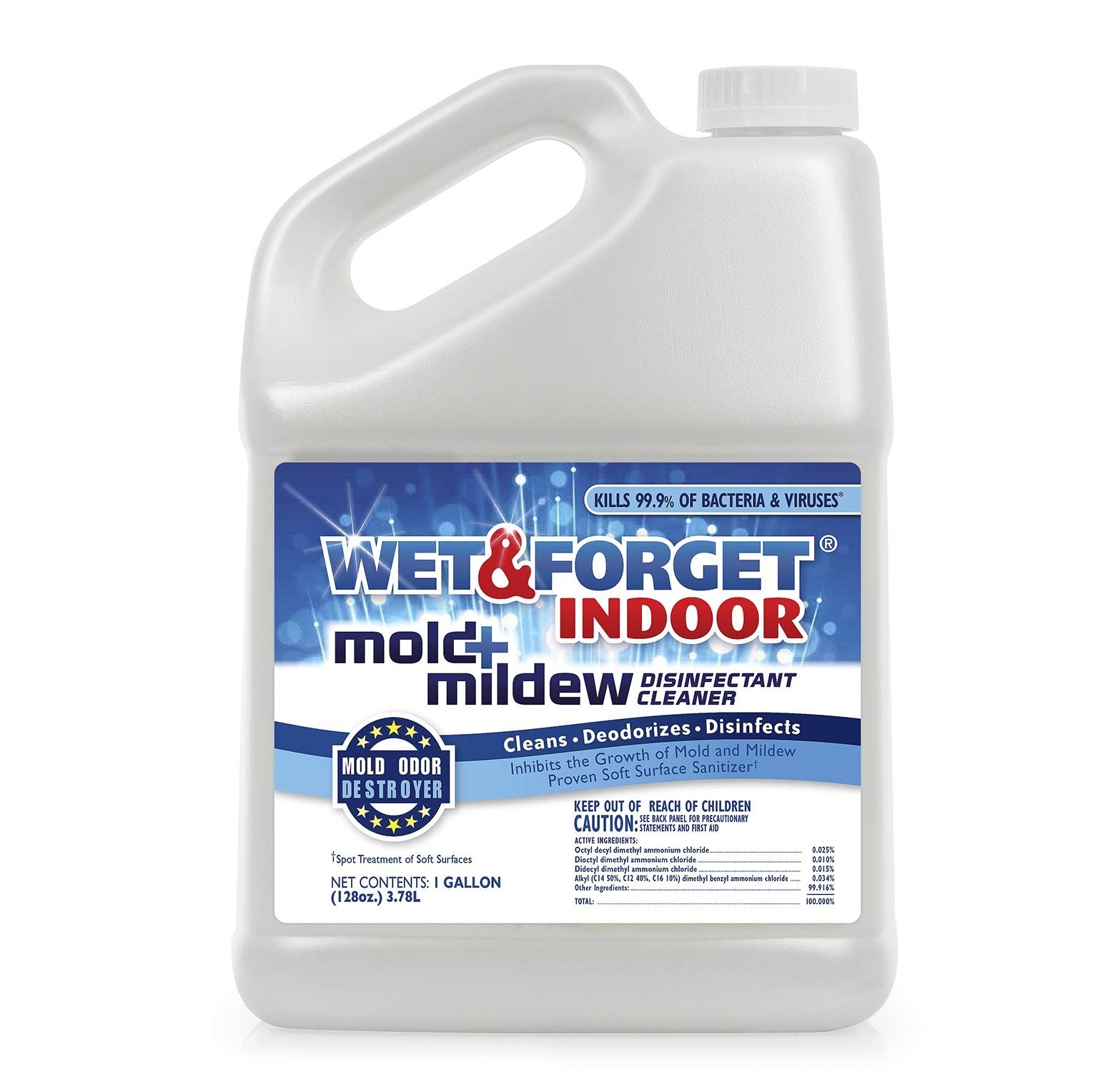 Wet & Forget Indoor Mold & Mildew Disinfectant Cleaner - 1 Gallon 2-Pack | Powerful Bathroom, Kitchen & Basement Mold Remover for Home & Commercial Use