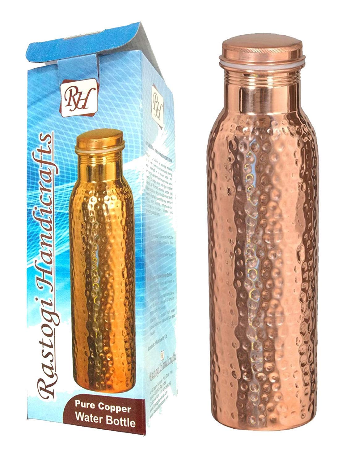 Premium Hammered Copper Water Bottle - 950ml (32oz) for Drinking, Serving & Hydration - Eco-Friendly, Reusable & Stylish for Home, Office, Gym & Outdoor Activities