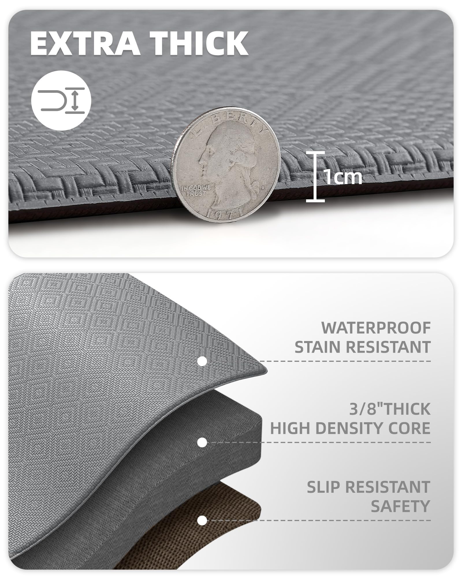 Anti-Fatigue Kitchen Floor Mat - Non-Slip Cushioned Foam Pad for Standing Comfort, 17