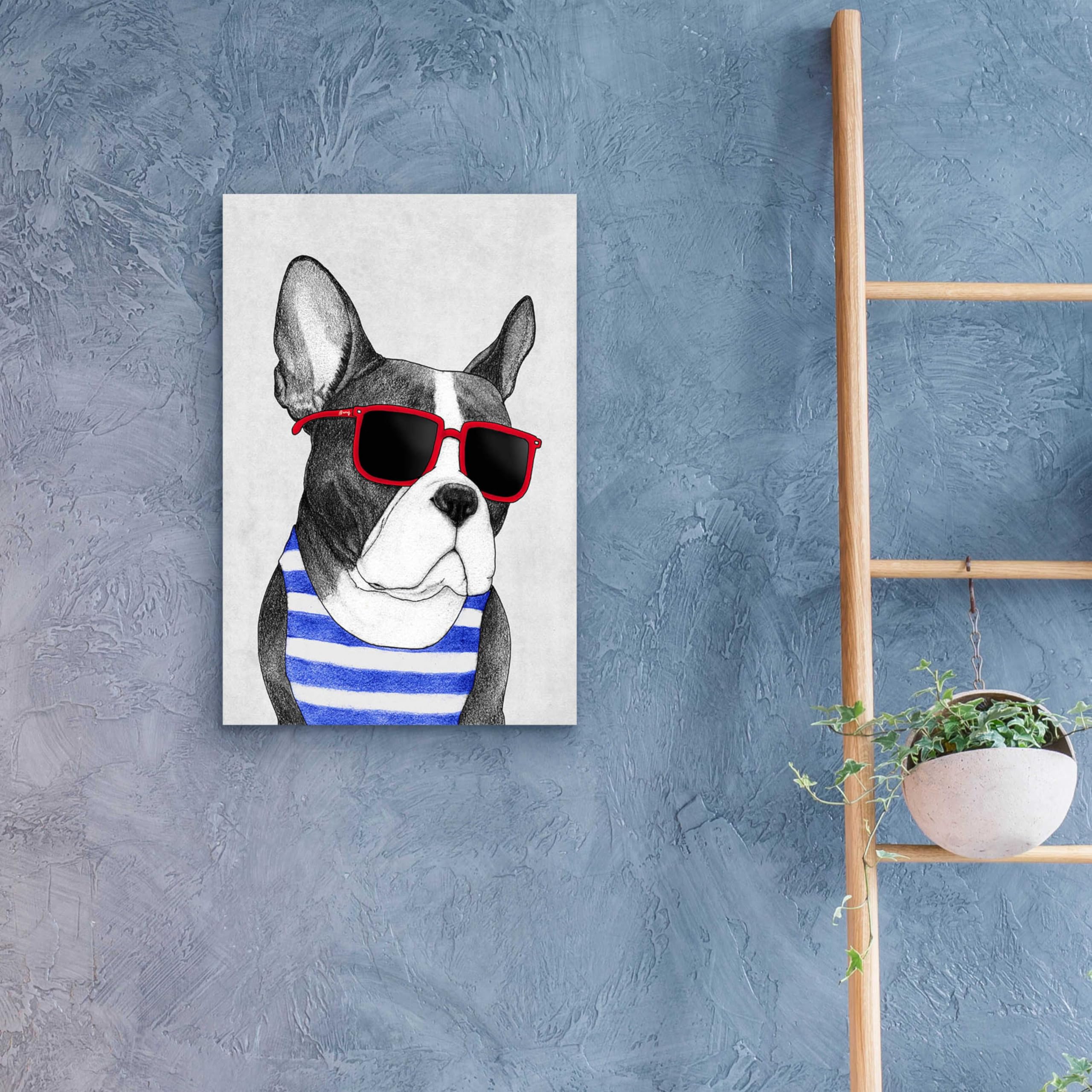 Barruf Acrylic Glass Wall Art - 'Frenchie Summer Style' Modern Dog Painting, 16x24 Inches, Vibrant Home Decor for Living Room, Bedroom & Office