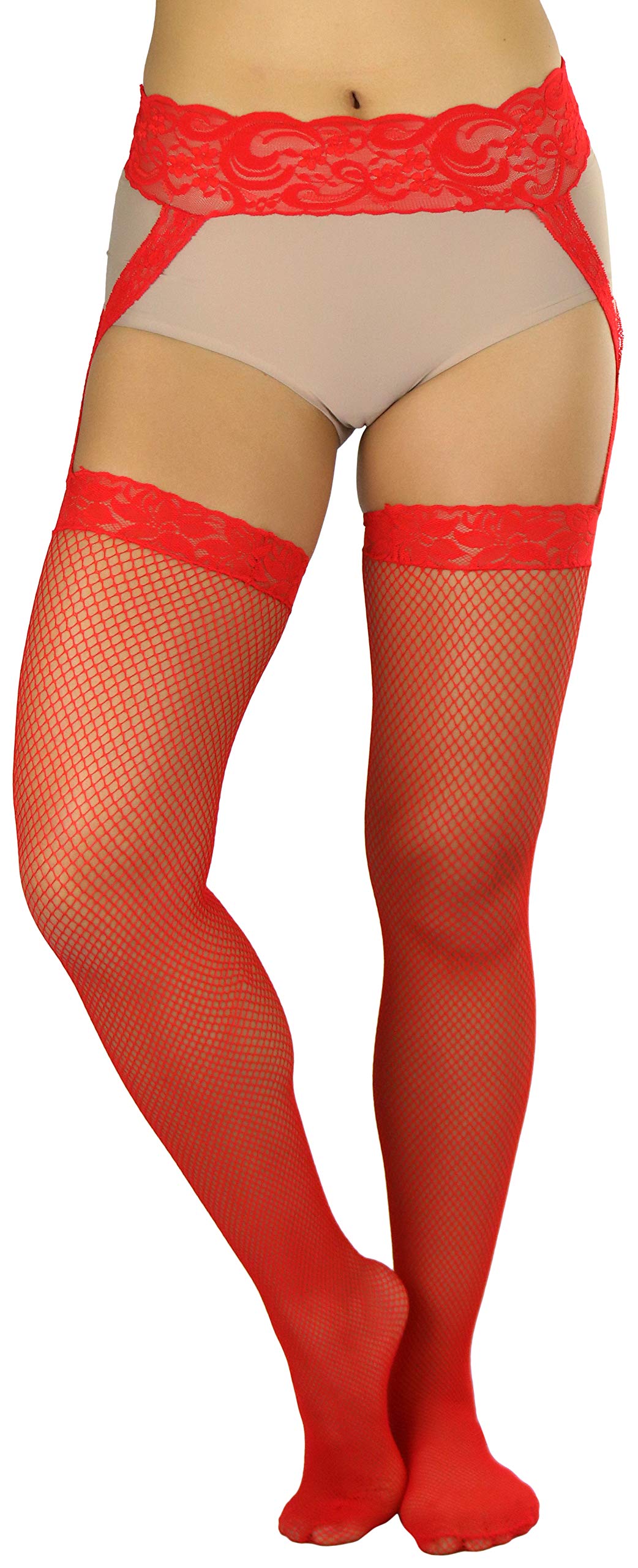ToBeInStyle Women’s Flirtatious Hip Criss Cross Lace Fishnet Garter Belt Stockings - Sexy Lingerie for Date Night & Boudoir Photography