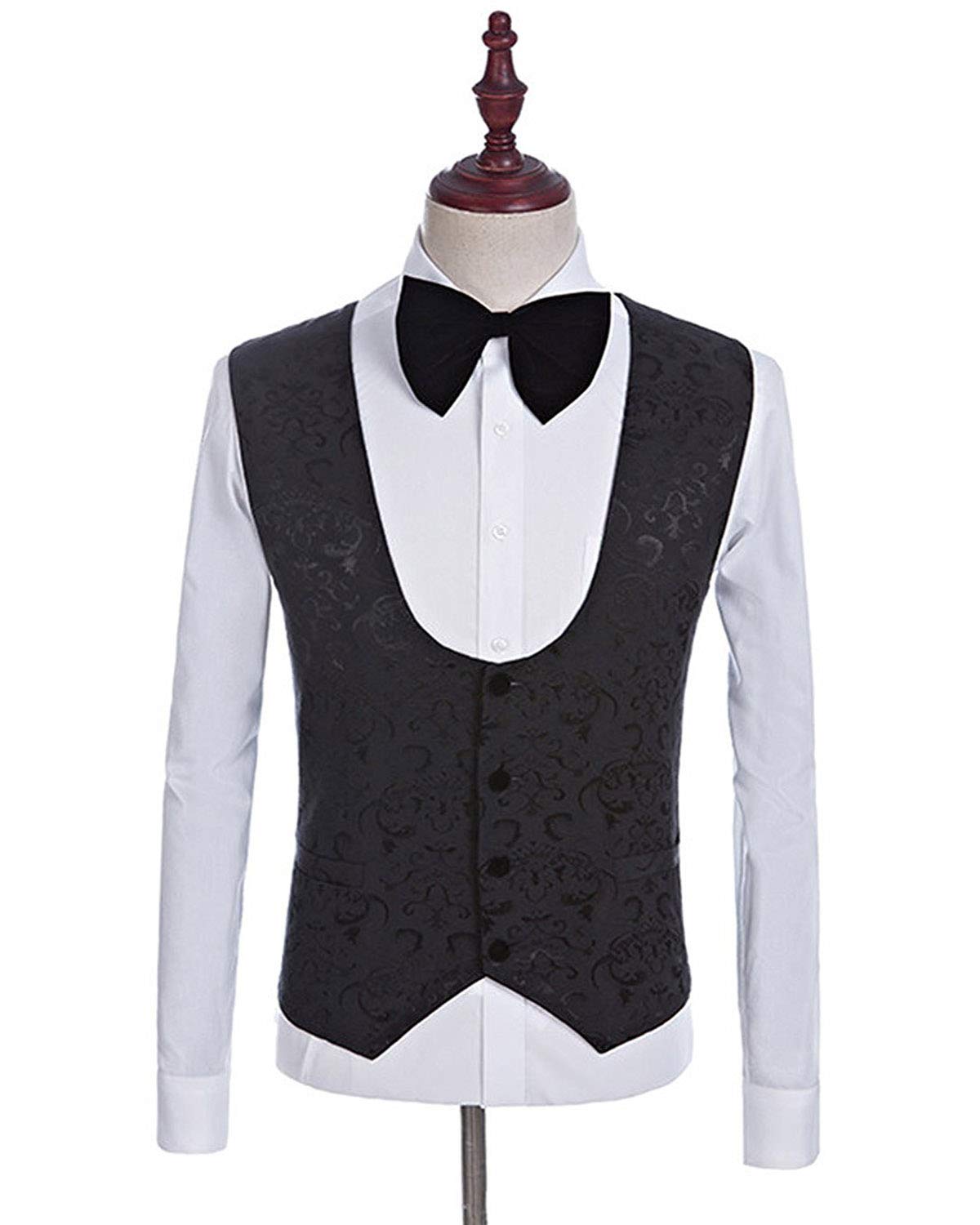 SOLOVEDRESS Men's 3-Piece Jacquard Slim Fit Tuxedo Suit with Shawl Lapel for Wedding, Groomsmen & Formal Events (Blazer + Vest + Pants) - Perfect for Prom, Black Tie Parties & Business Occasions