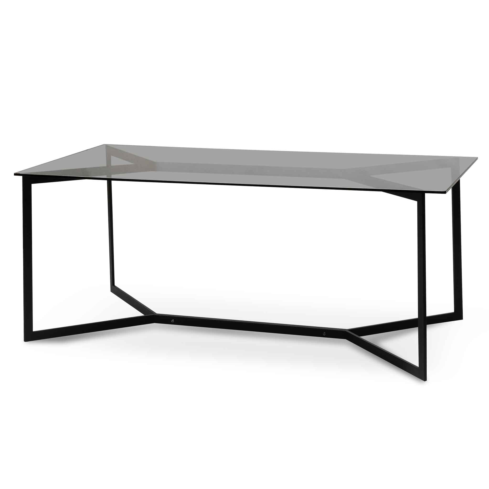 1.9m Grey Glass Dining Table with Black Base - Modern & Stylish for Home, Restaurant, or Office Dining Area