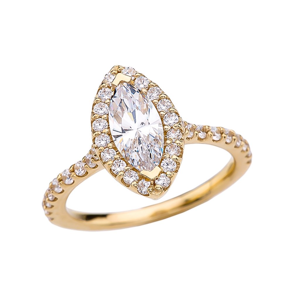 10k Yellow Gold Marquise CZ Solitaire Engagement Ring - Elegant Modern Promise Ring for Women - Perfect for Proposals, Anniversaries & Special Occasions