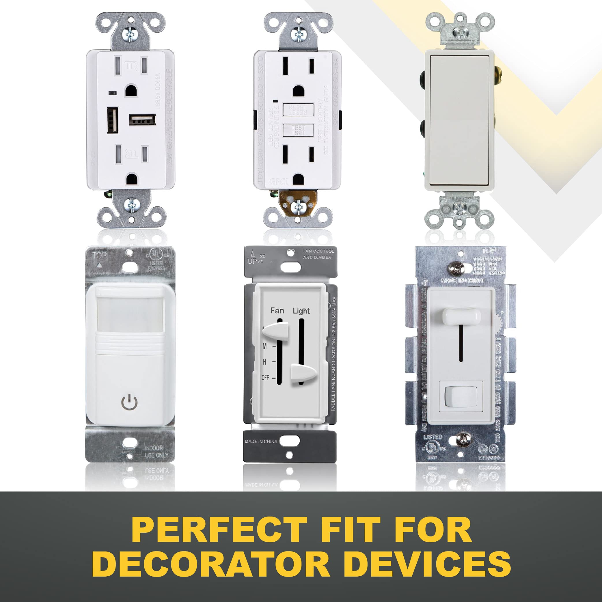 Faith 3-Gang Screwless Wall Plate Outlet Covers - Child Safe, Fits GFCI, USB, Dimmers & Lighting Controls, ETL Listed, Ivory (4-Pack) - Perfect for Home, Office & Nursery Safety