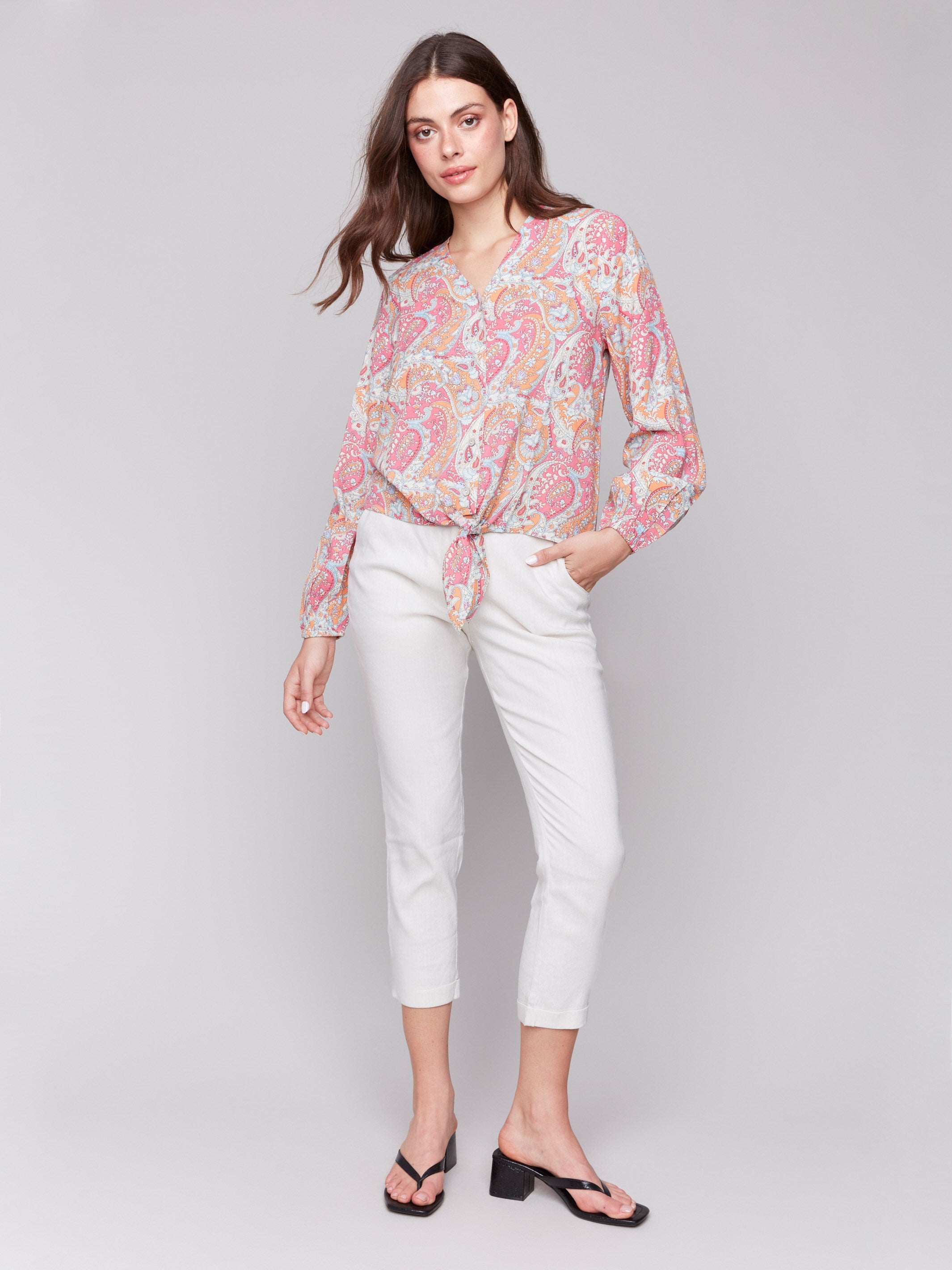 Elegant Long Sleeve Blouse with Tie - Floral Paisley Print Women's Top for Office, Party & Casual Wear