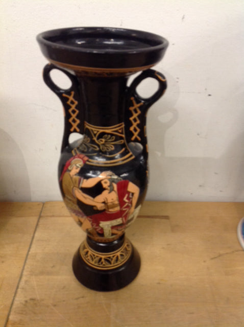 12-Inch Greek Black Pottery Urn Vase - Elegant Home Decor for Living Room, Dining Table & Garden