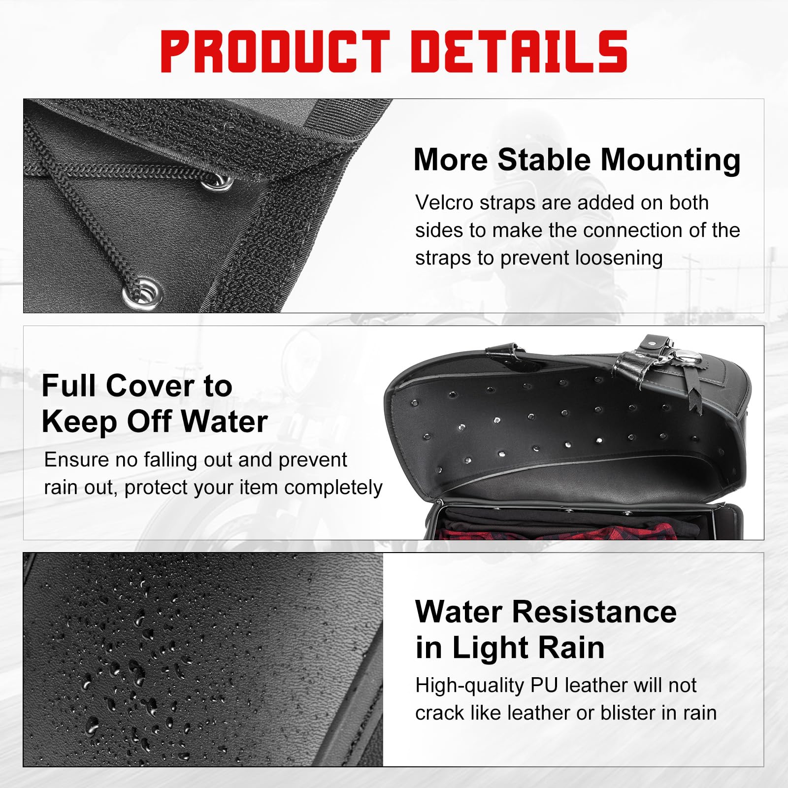 INNOGLOW Motorcycle Saddlebags - 2PCS Synthetic Leather Side Bags with Rivets, Waterproof Tool Storage for Harley, Kawasaki, Suzuki, Ducati Cruiser & Bobber - Perfect for Road Trips, Commuting & Adventure Riding