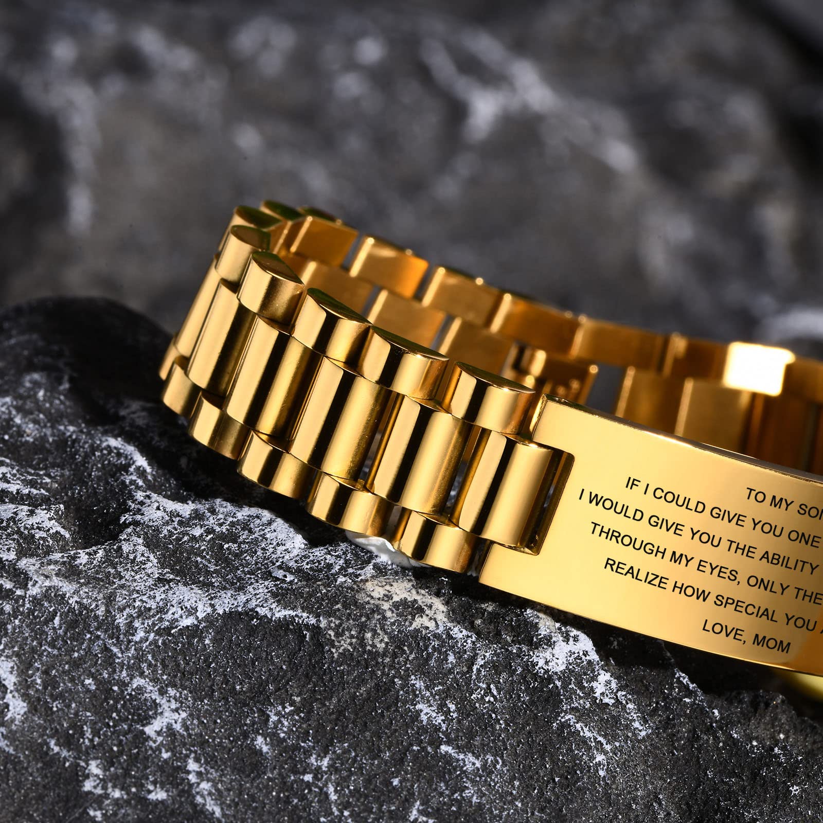 MEALGUET Inspirational Stainless Steel Bracelet for Son - Customizable Courage Link Wristband, Perfect Birthday & Graduation Gift from Mom & Dad, Ideal for Daily Wear & Special Occasions