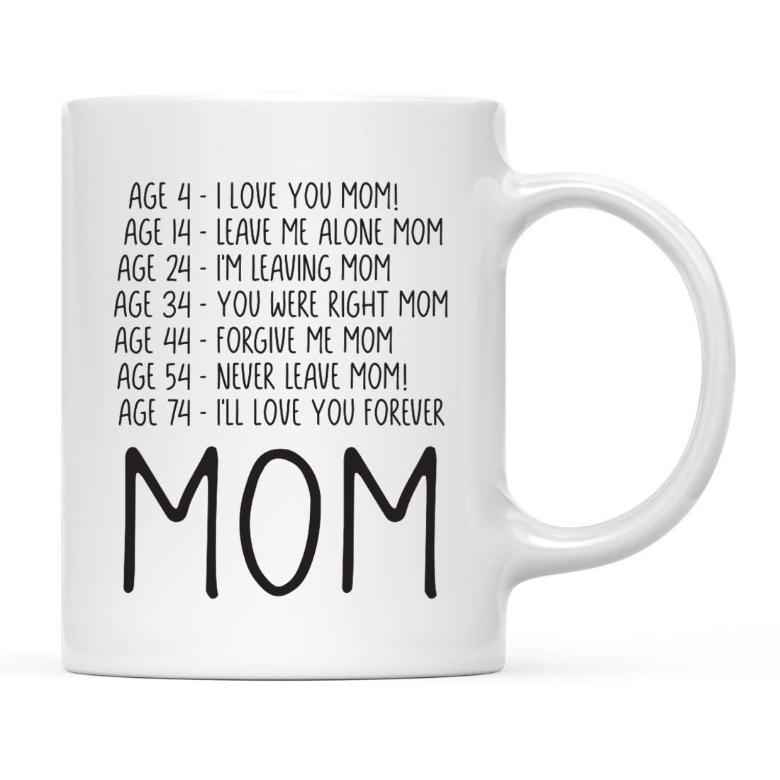 11oz Ceramic Coffee Tea Mug for Mom - 'I'll Love You Forever' Mother's Day, Birthday & Christmas Gift - Andaz Press Ages and Moods Collection (1-Pack) - Perfect for Morning Coffee, Afternoon Tea & Heartwarming Gifts