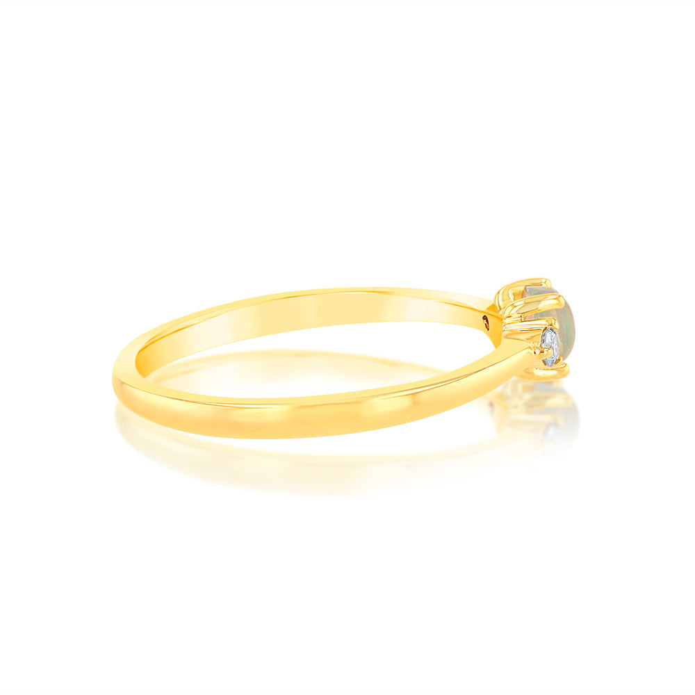0.17 Carat Opal and Diamond Ring in 9ct Yellow Gold - Elegant Birthstone Jewelry for Women, Perfect for Engagement, Anniversary & Special Occasions