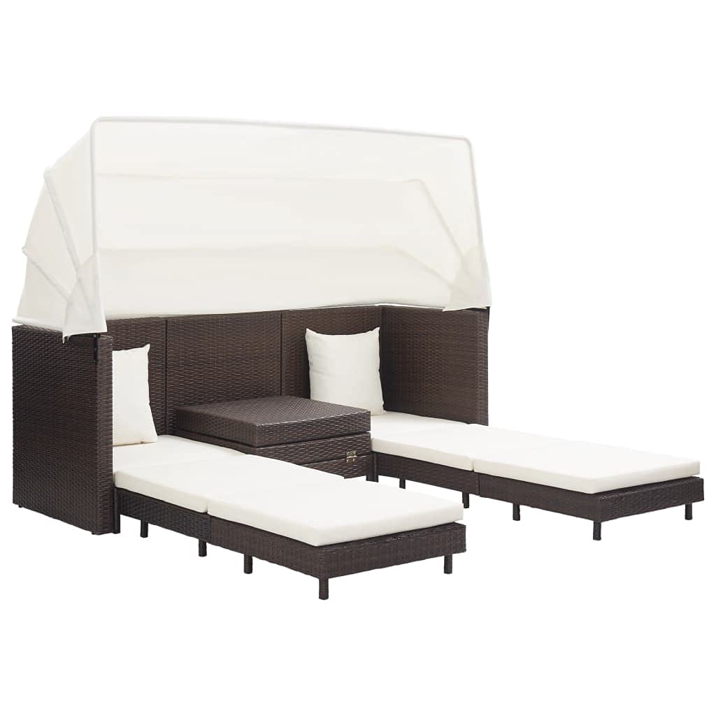 All-Weather Outdoor Sectional Sofa Set - 3-Piece Extendable Patio Furniture with Poly Rattan Roof - Brown - Perfect for Deck, Poolside, Backyard & Porch Relaxation