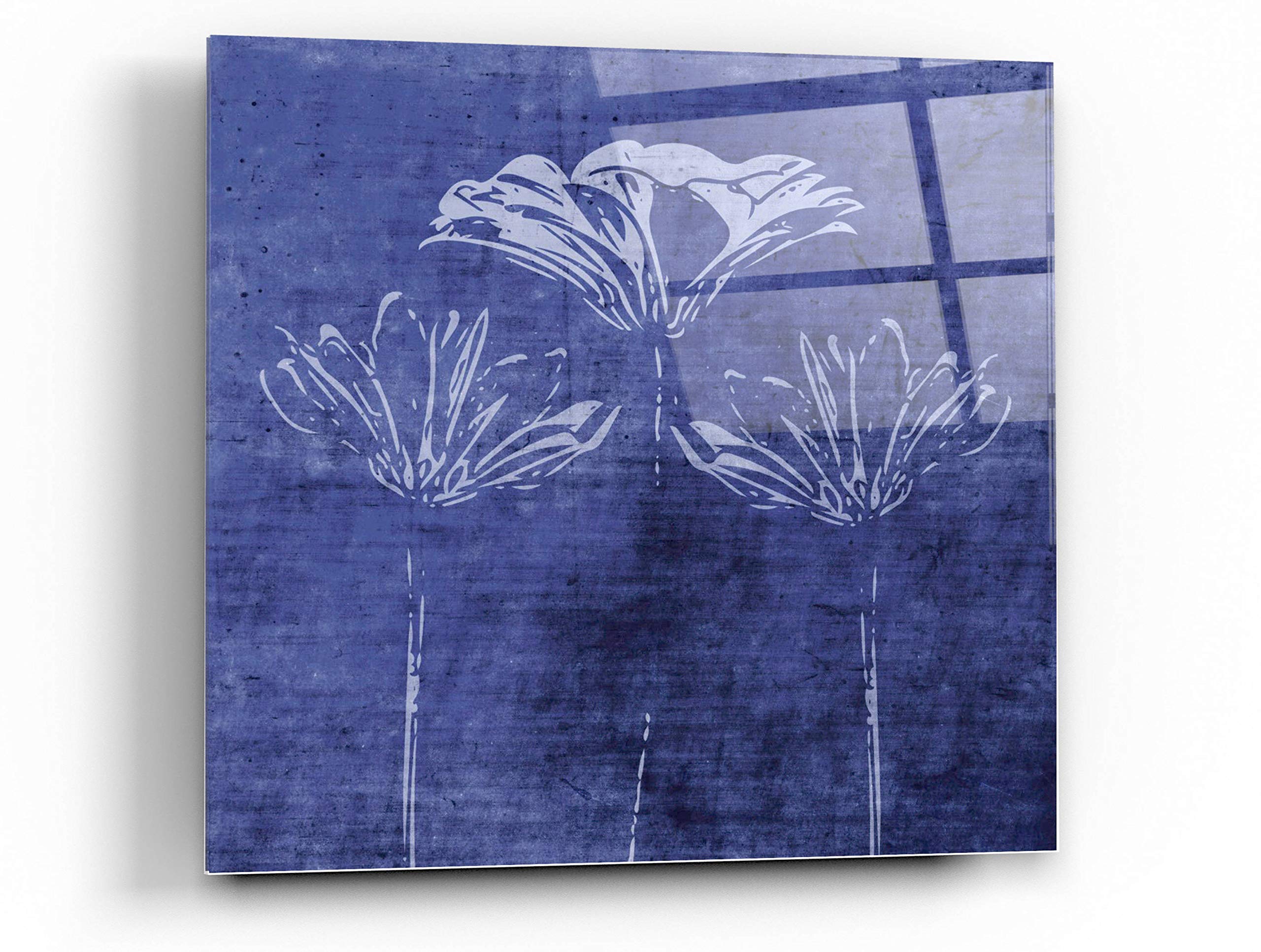 Indigo Wild Flowers Acrylic Glass Wall Art by Linda Woods - 36x36 Inches Modern Home Decor for Living Room, Bedroom & Office