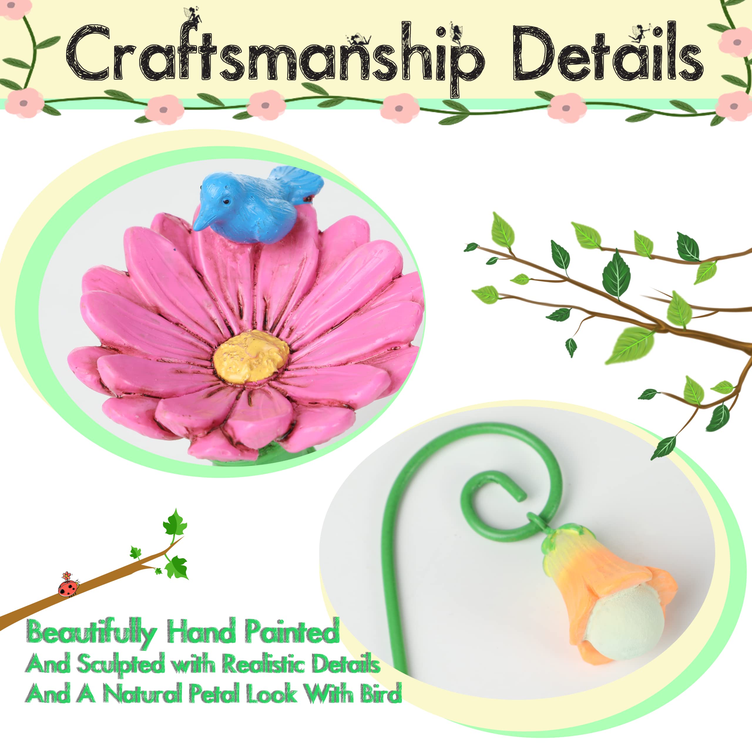 Fairy Garden Miniature Accessories - Pink Flower Set of 4 for DIY Fairy Gardens, Terrariums & Home Decor | Whimsical Fairy House Decorations