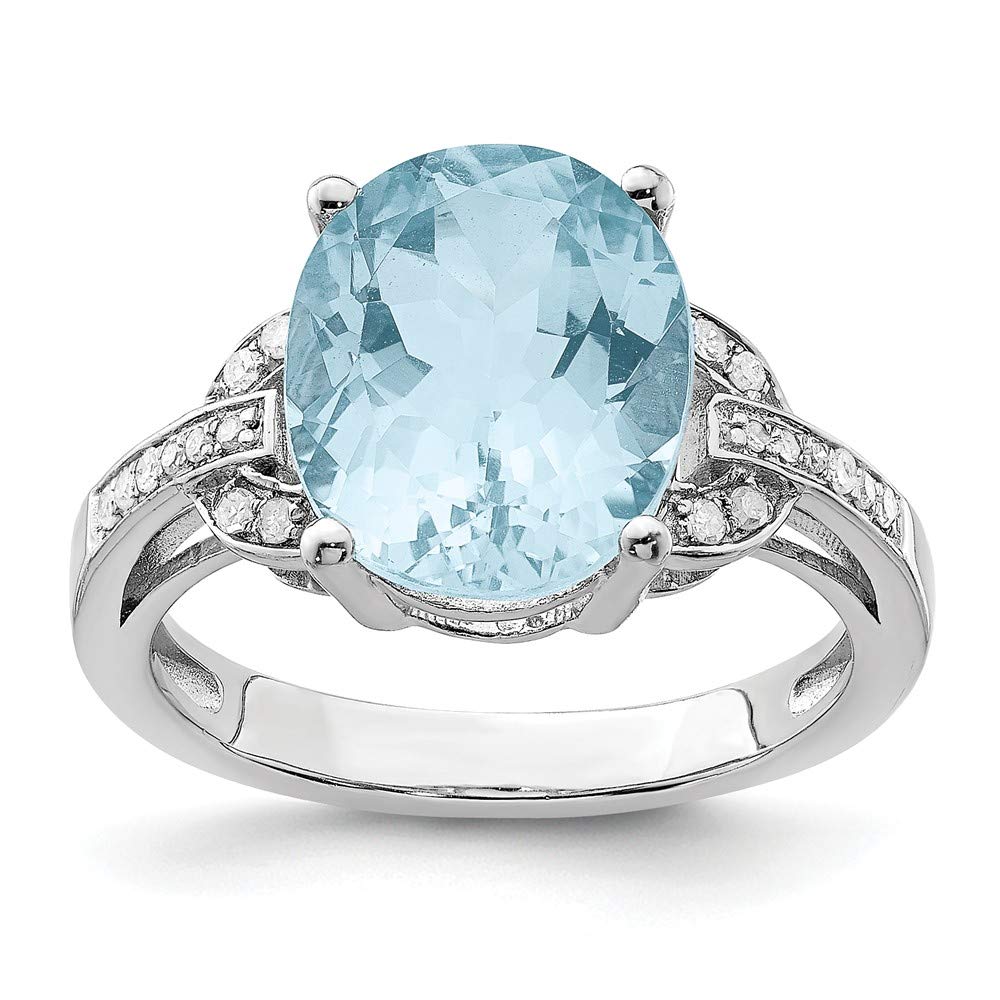 925 Sterling Silver Swiss Blue Topaz & Diamond Ring for Engagement & Wedding