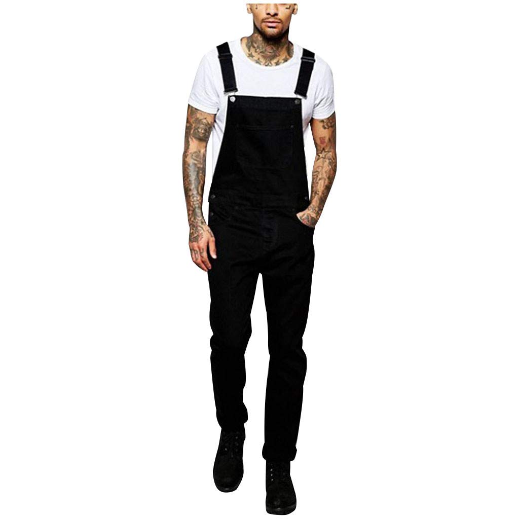 WOCACHI Men's Denim Overalls Jumpsuit - Adjustable Suspender Pants, Comfortable Jeans Dungarees for Work & Casual Wear (#14 Black, Medium) | Perfect for Construction, Farming, DIY Projects & Everyday Fashion