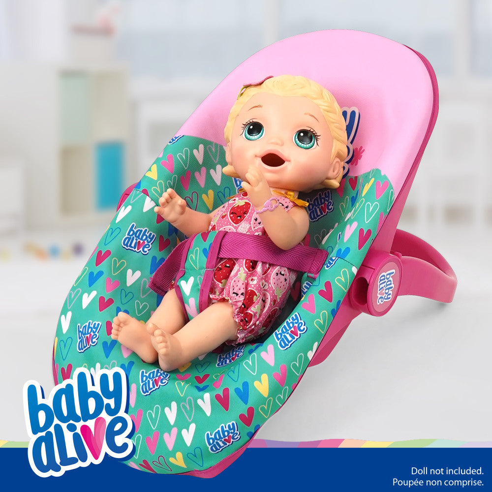 Baby Alive Deluxe Doll Car Seat - Multi-Functional Pink & Green Hearts Design for Toddlers | Perfect for Role Play, Pretend Play & Travel Adventures