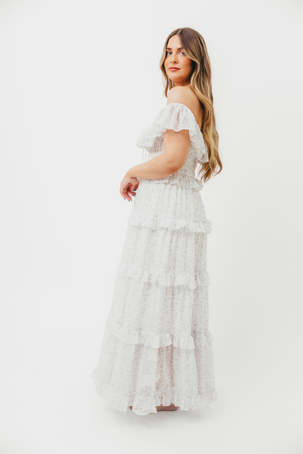 Astrid Ruffle Detail Maxi Dress - Lavender Floral Maternity Dress for Bump Friendly Comfort | Perfect for Baby Showers, Summer Weddings & Beach Vacations