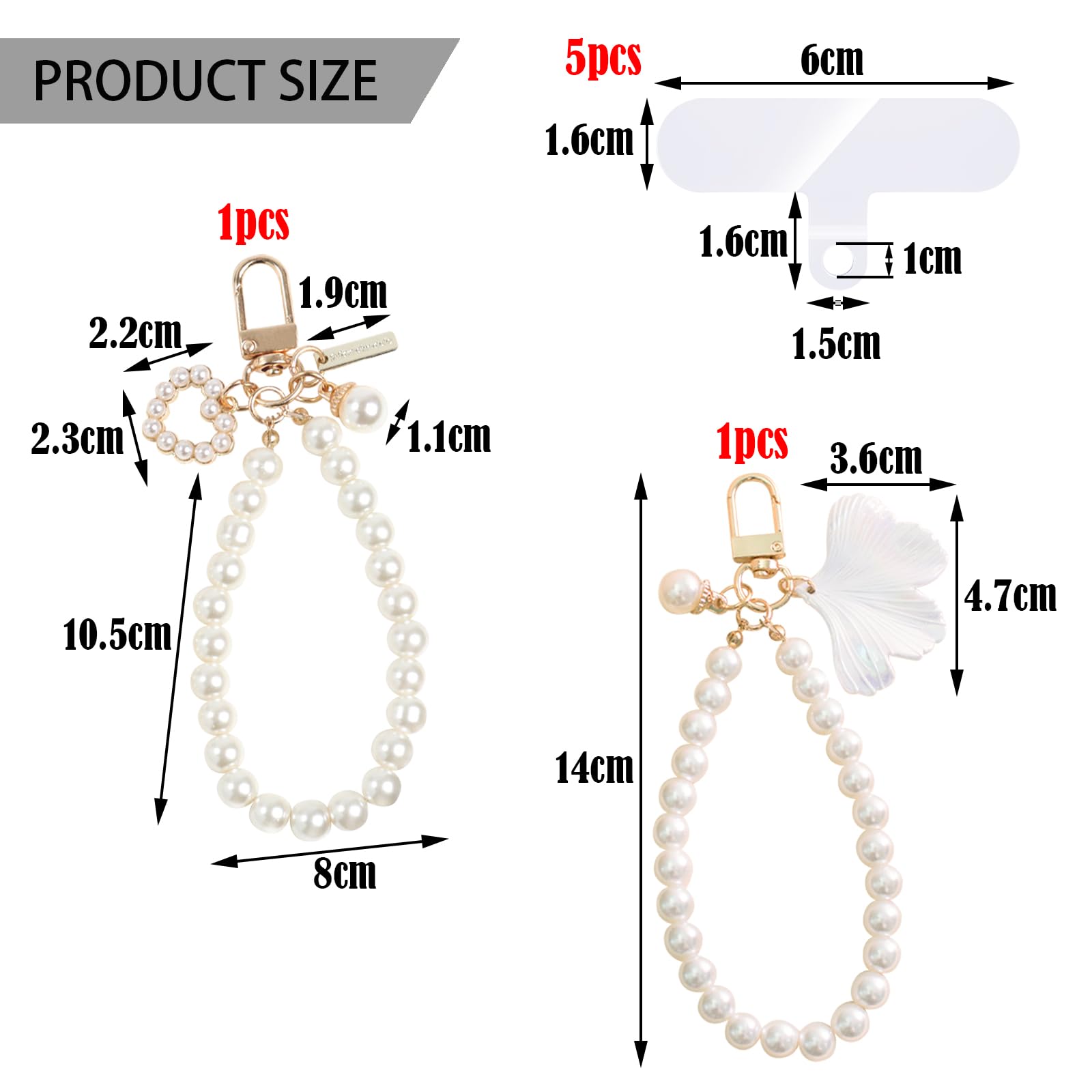 DKDDSSS 2 Pack Pearl Phone Straps - Adjustable Phone Charm & Chain for iPhone Samsung - Stylish Phone Jewelry Accessories for Men & Women - Perfect for Daily Use, Gifts & Fashion Accessories